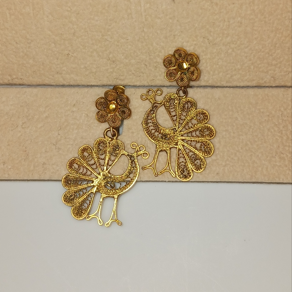 Vintage Gold Tone Peacock Earrings - Picture 5 of 10